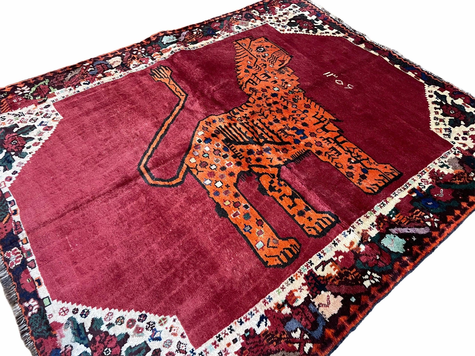 5 X 6 Handmade Rug Zagros Quality Wool Rug Lion Organic Dyes Red Leopard Tribal - Nuvé