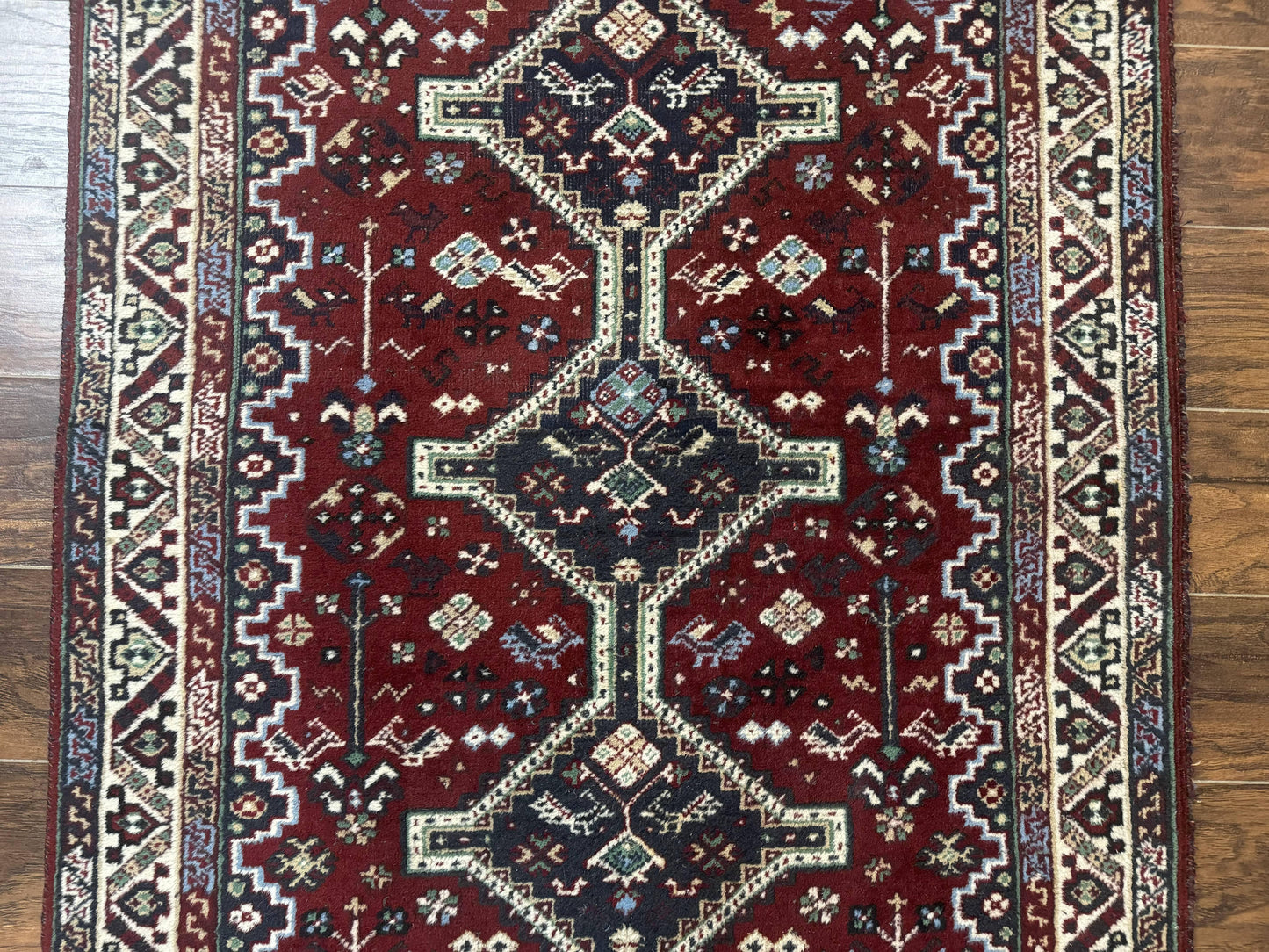 Persian Afshar Rug 4x5 Red Navy Geometric Tribal Wool Carpet - Nuvé