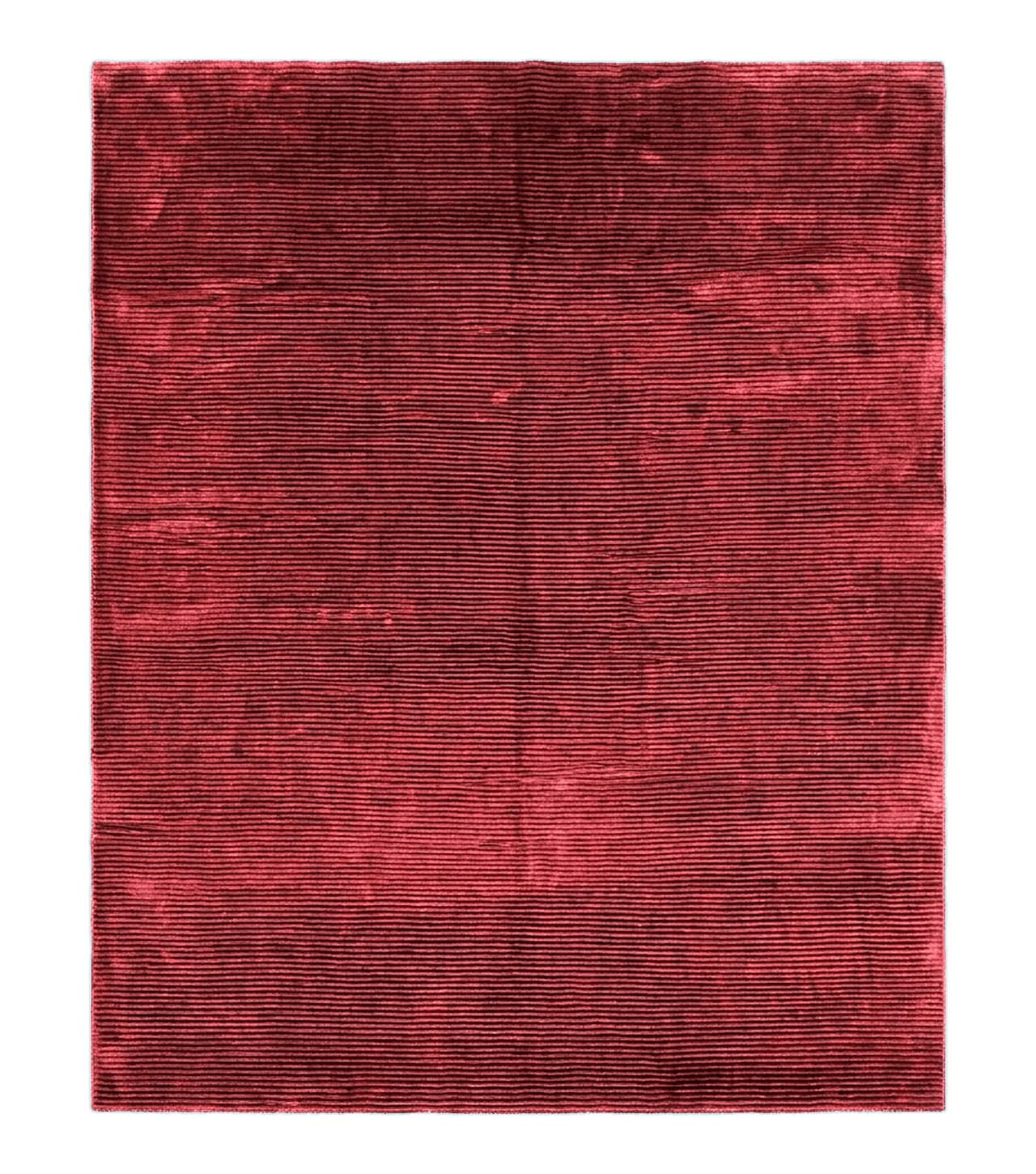 Modern Tibetan Rug 8x10, Red, Stripes, Handmade Wool Thick Pile Carpet