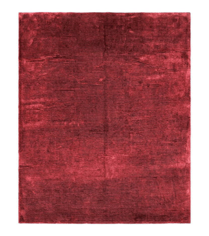 Modern Tibetan Rug 8x10, Red, Stripes, Handmade Wool Thick Pile Carpet