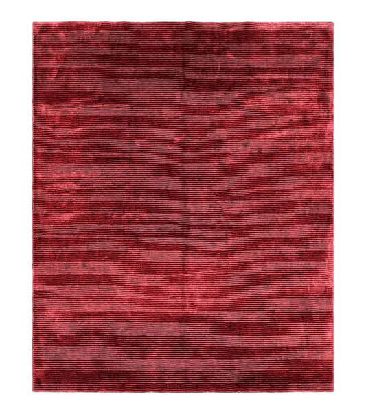 Modern Tibetan Rug 8x10, Red, Stripes, Handmade Wool Thick Pile Carpet