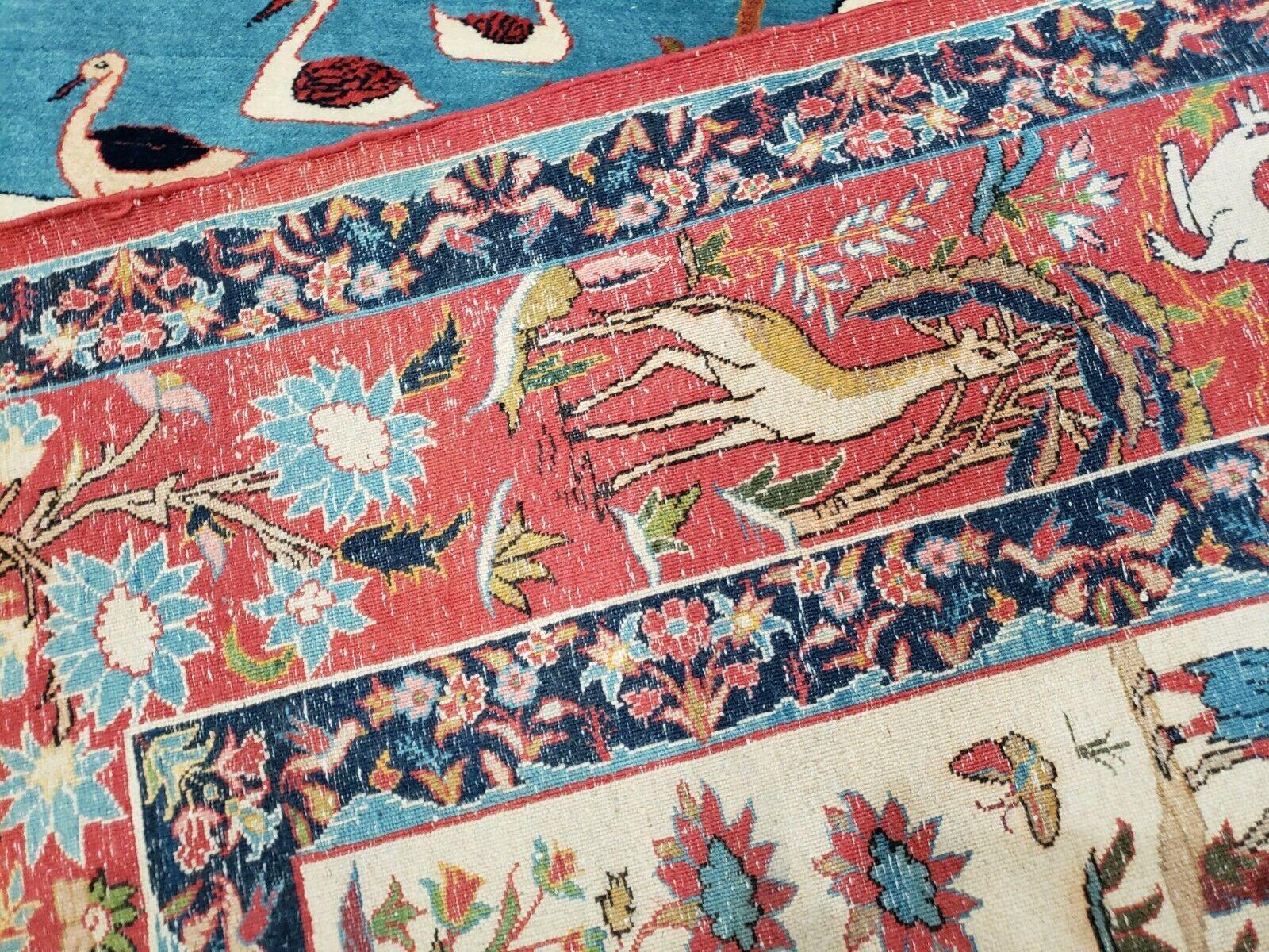 Antique Persian Isfahan Rug 5x7, Animal and Human Pictorials, Hand Knotted Fine Oriental Wool Carpet, Cream and Red, High KPSI, Vintage Rug 5 x 7 ft - Nuvé