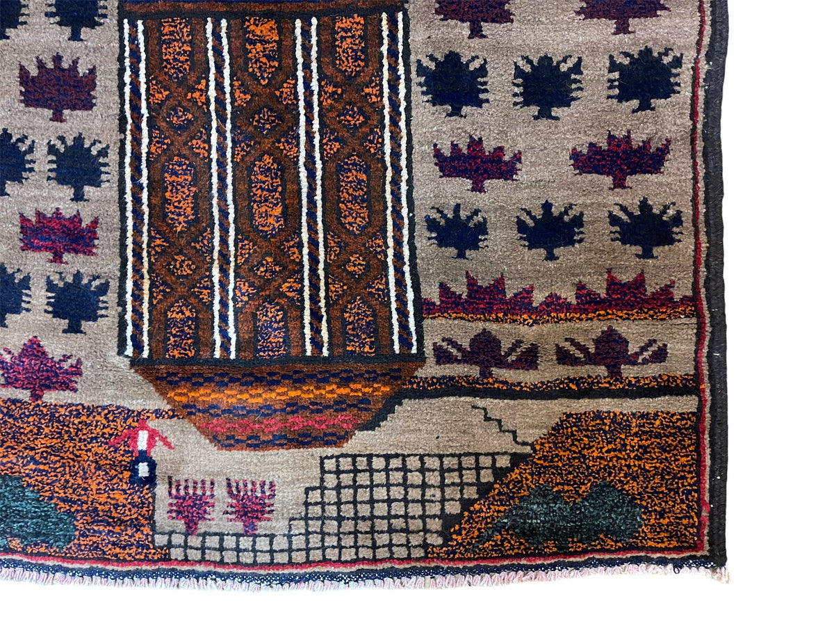 3 X 4.5 Vintage Handmade Tribal Wool Rug Baluchi Rug Afghan Rug Red Blue Beige