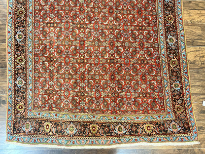 Antique Persian Bidjar Rug 5x7, Repeated Allover Herati Pattern, Red, Handmade Wool Carpet - Nuvé