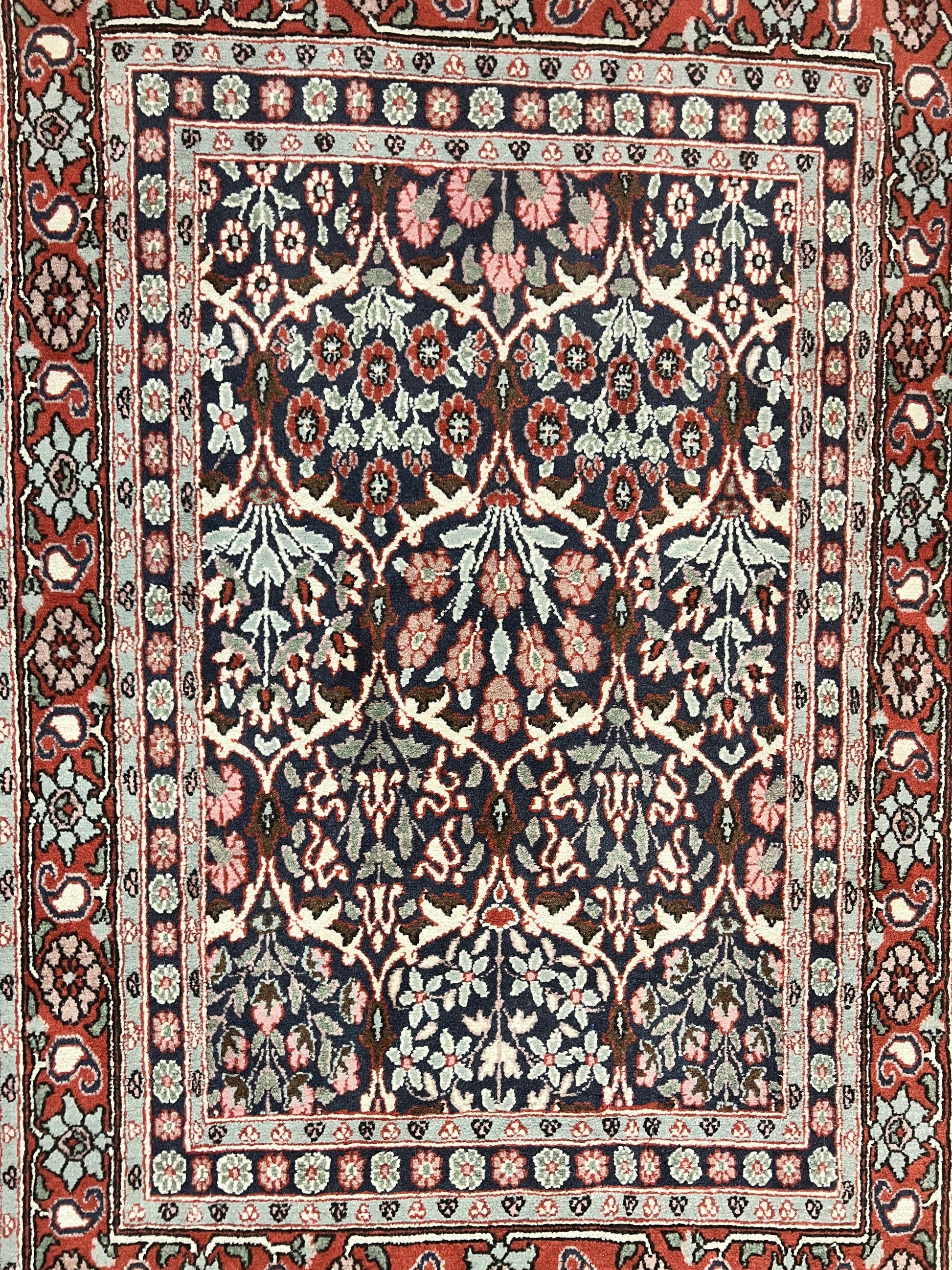 Pak Persian Rug 3x4, Wool Hand Knotted Vintage Traditional Carpet, Navy Blue & Red, Very Fine Small Handmade Floral Rug - Nuvé