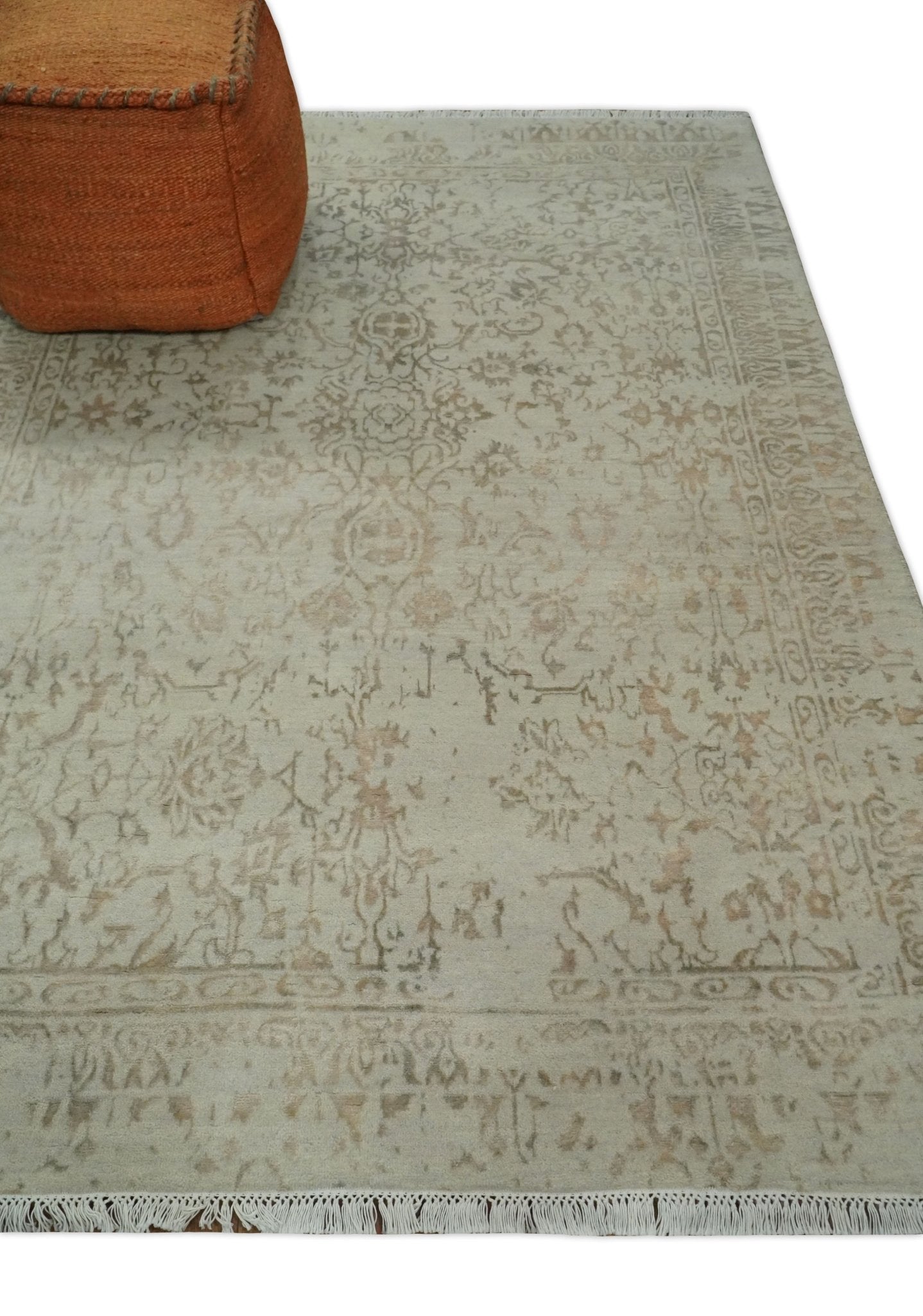 5x7 Fine Hand Knotted Beige and Brown Traditional Vintage Persian Style Antique Wool and Silk Rug | AGR50 - Nuvé