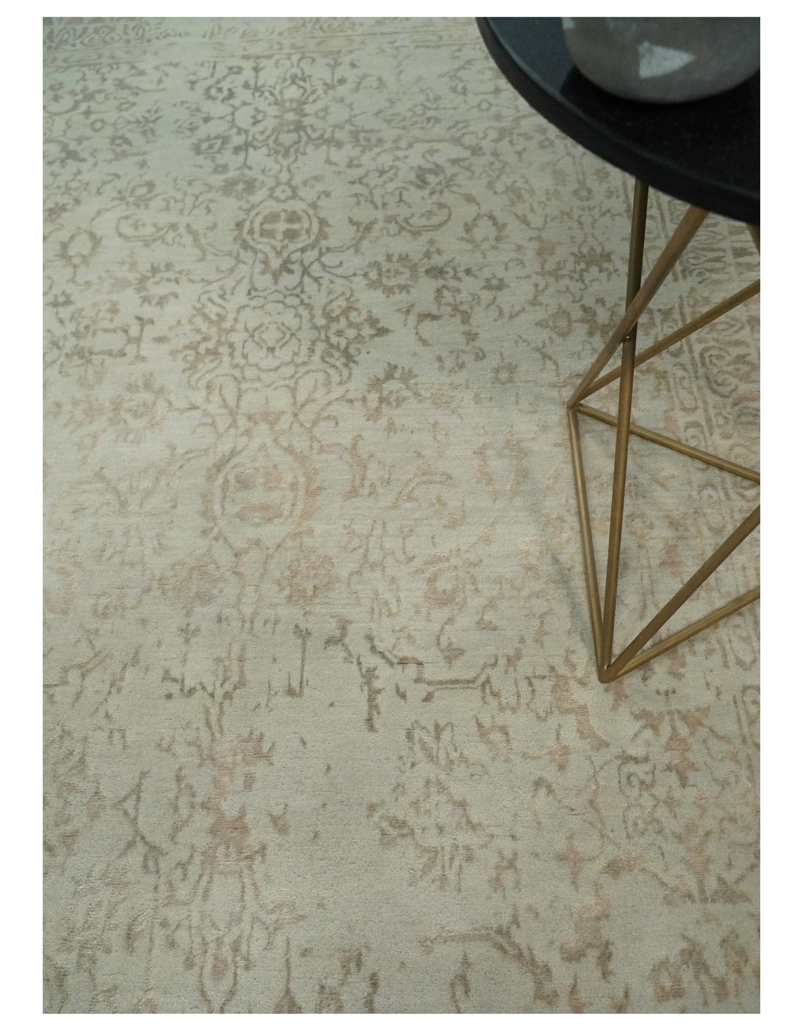 5x7 Fine Hand Knotted Beige and Brown Traditional Vintage Persian Style Antique Wool and Silk Rug | AGR50 - Nuvé