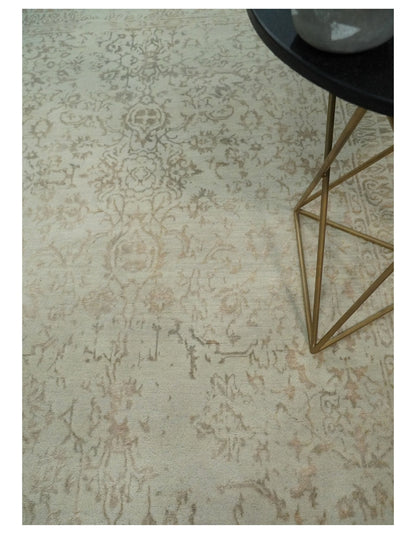 5x7 Fine Hand Knotted Beige and Brown Traditional Vintage Persian Style Antique Wool and Silk Rug | AGR50 - Nuvé