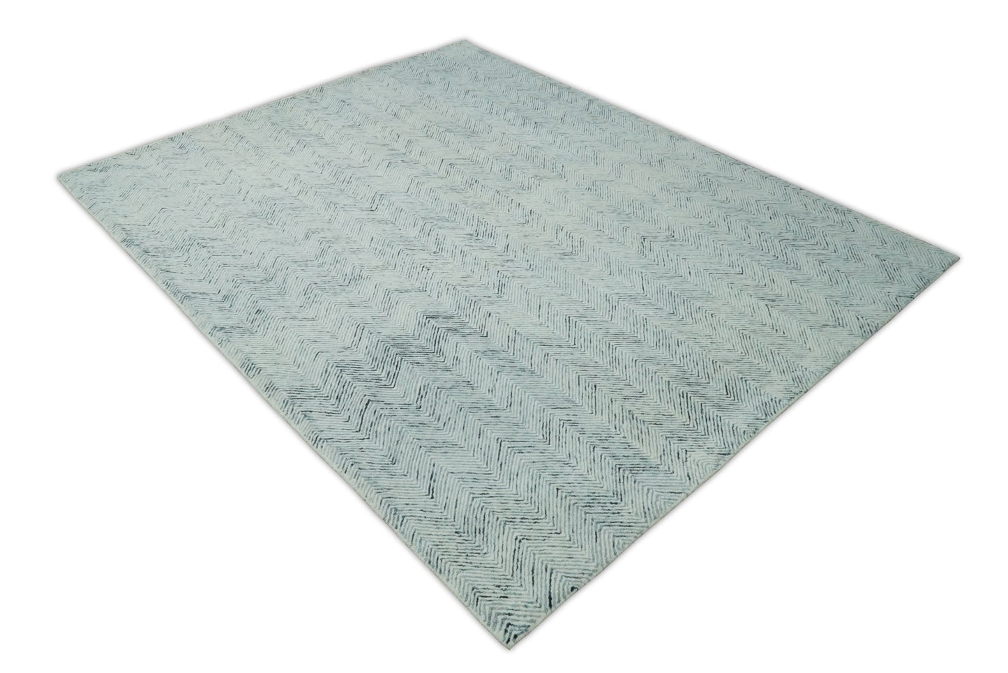 5x8 and 8x10 Hand Made Woolen Modern Blue and Ivory Area Rug | EVE001 - Nuvé