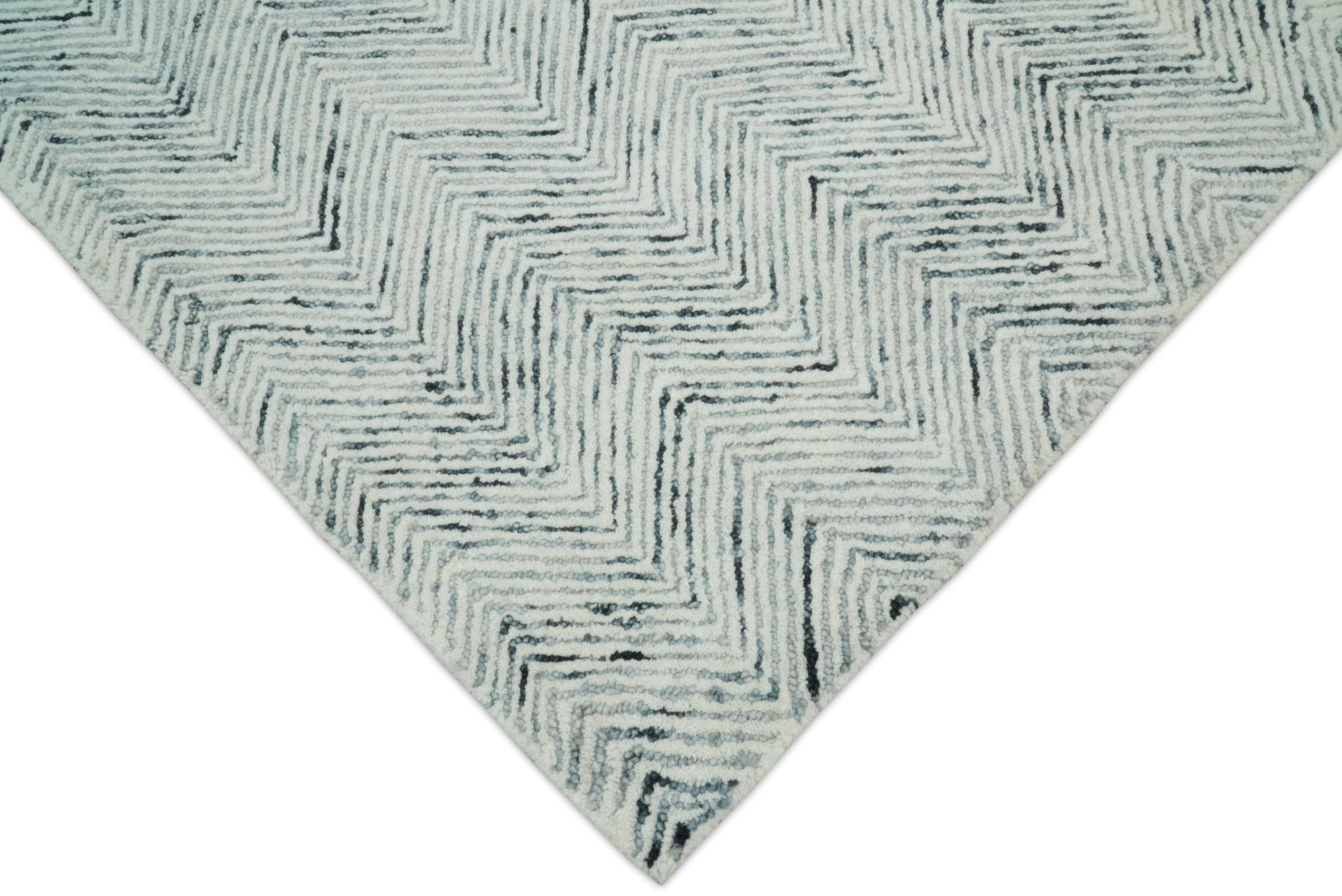 5x8 and 8x10 Hand Made Woolen Modern Blue and Ivory Area Rug | EVE001 - Nuvé