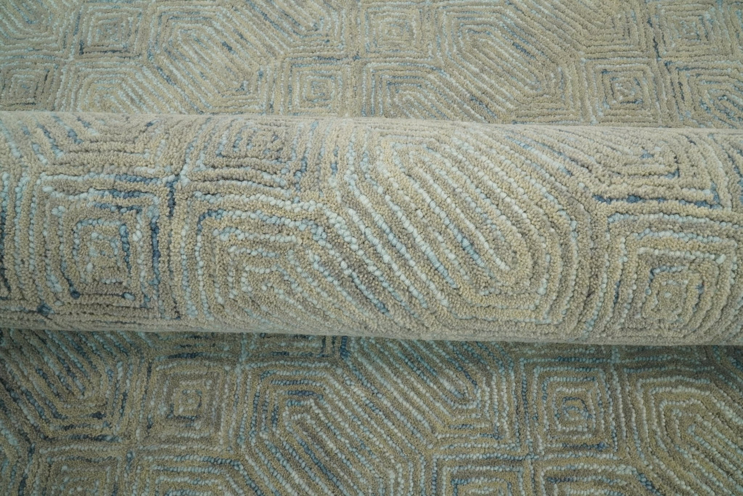 5x8 and 8x10 Hand Made Woolen Modern Camel and Blue Area Rug | EVE004 - Nuvé