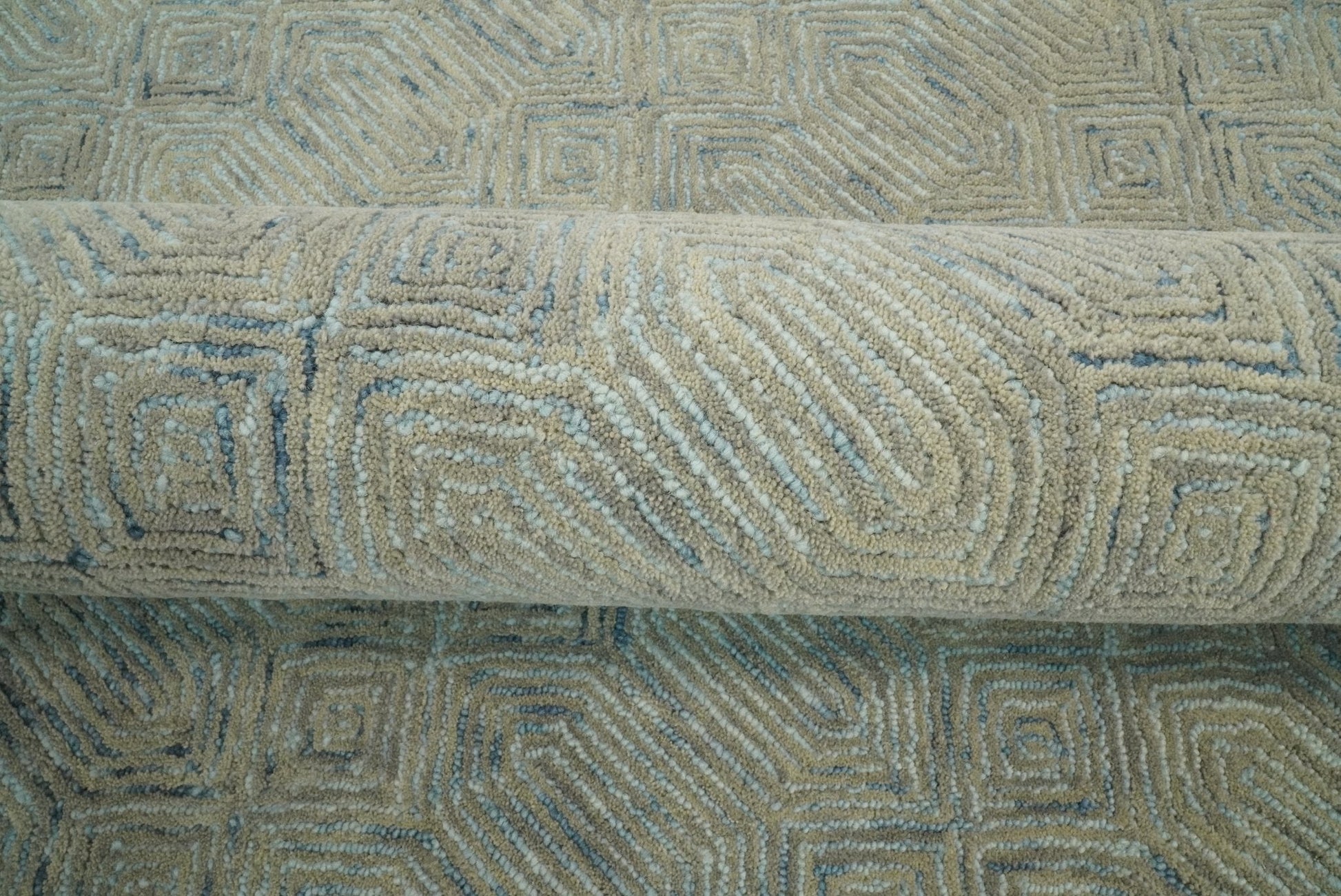 5x8 and 8x10 Hand Made Woolen Modern Camel and Blue Area Rug | EVE004 - Nuvé