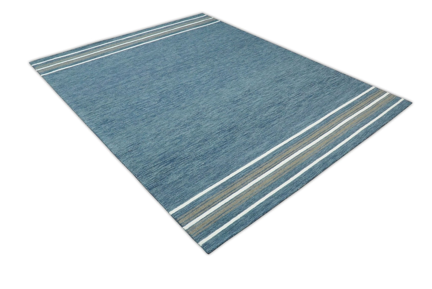 5x8 and 8x10 Hand Made Woolen Modern Solid Blue Area Rug | NAU004 - Nuvé
