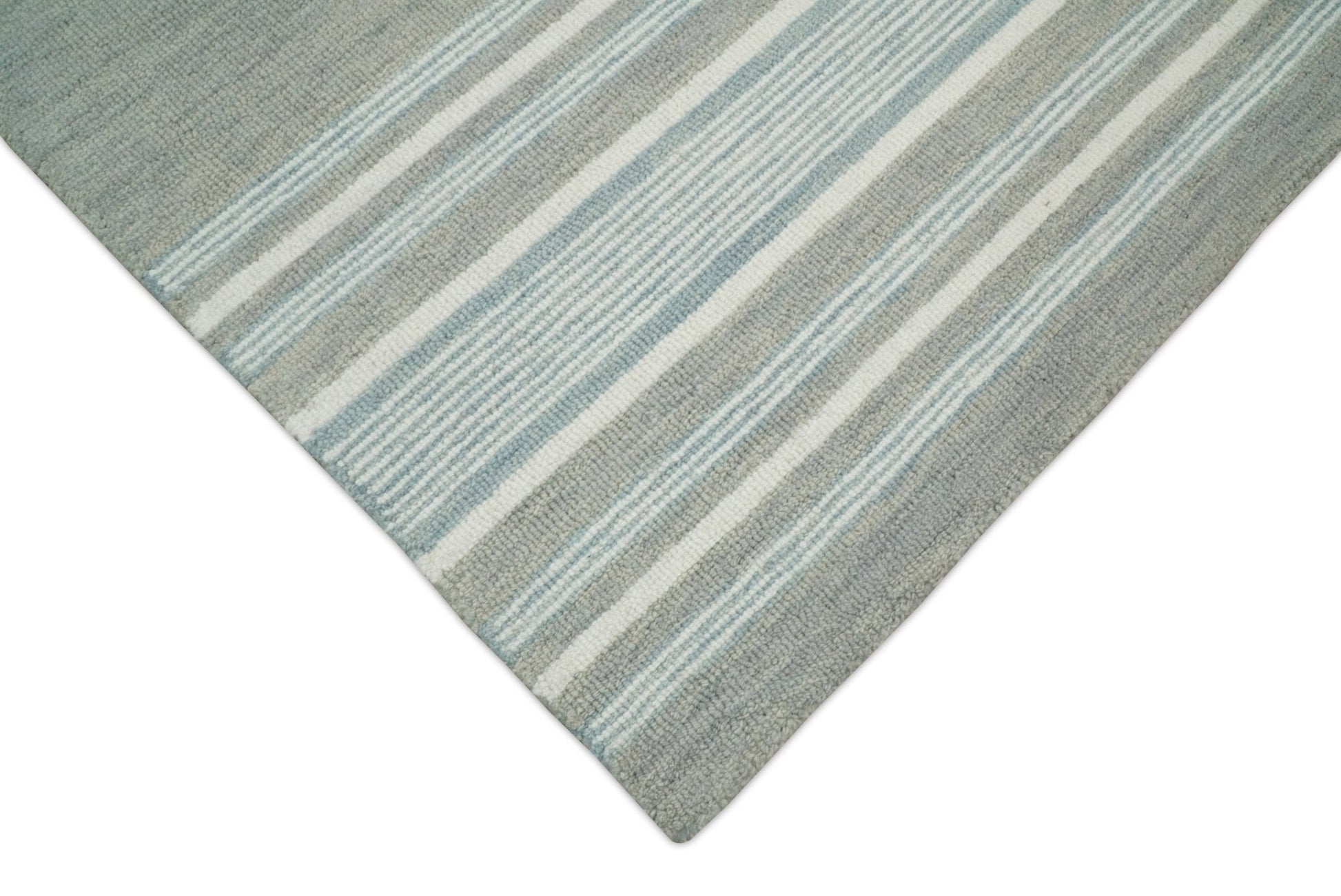 5x8 and 8x10 Hand Made Woolen Modern Stripes Ivory and Grey Area Rug | NAU003 - Nuvé