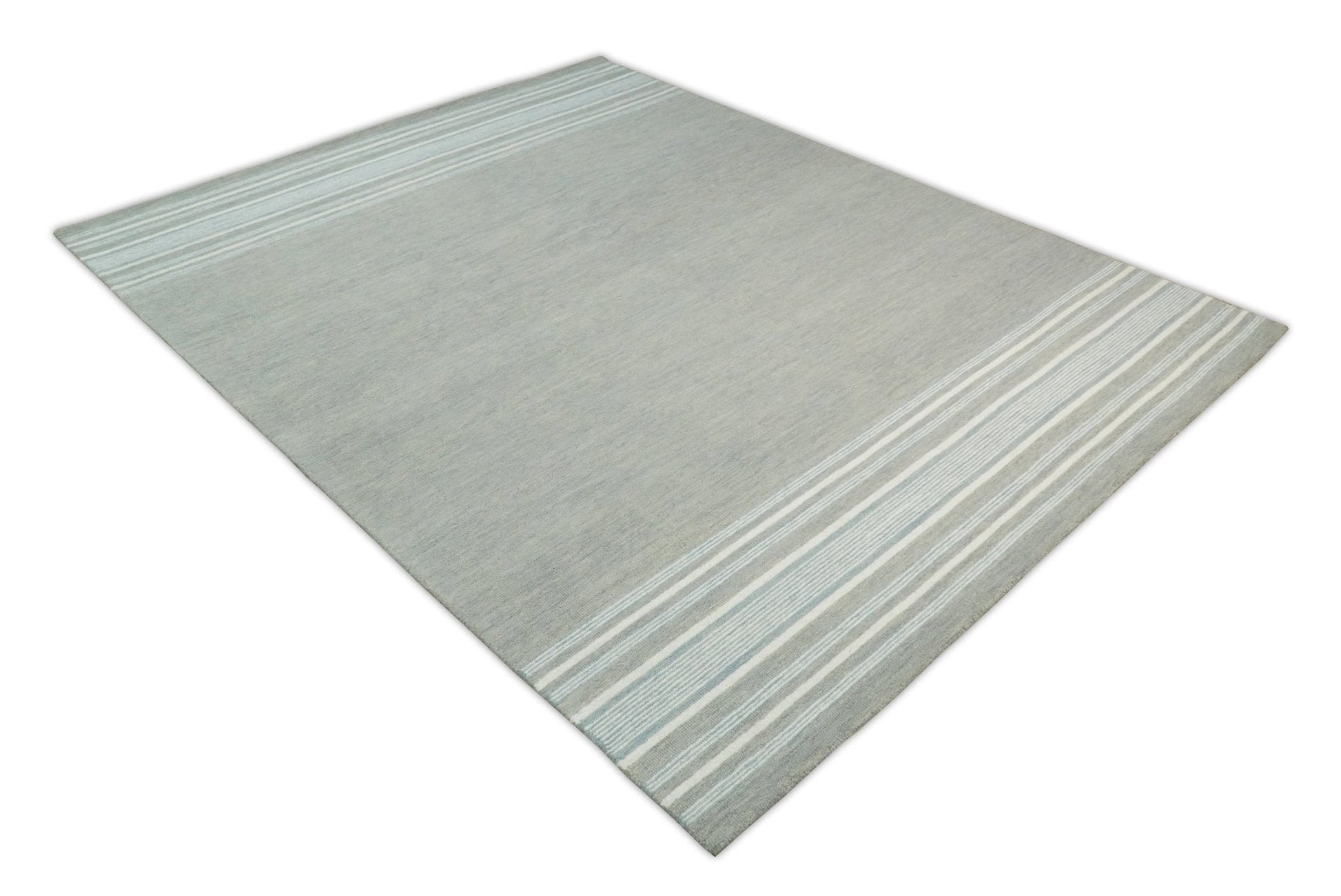 5x8 and 8x10 Hand Made Woolen Modern Stripes Ivory and Grey Area Rug | NAU003 - Nuvé