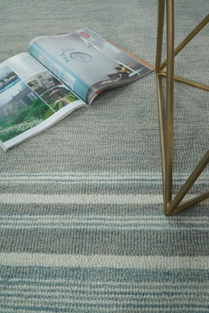 5x8 and 8x10 Hand Made Woolen Modern Stripes Ivory and Grey Area Rug | NAU003 - Nuvé
