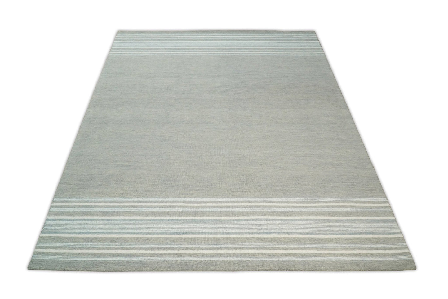 5x8 and 8x10 Hand Made Woolen Modern Stripes Ivory and Grey Area Rug | NAU003 - Nuvé
