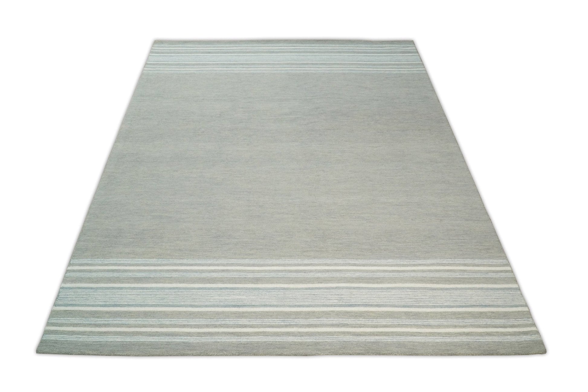 5x8 and 8x10 Hand Made Woolen Modern Stripes Ivory and Grey Area Rug | NAU003 - Nuvé