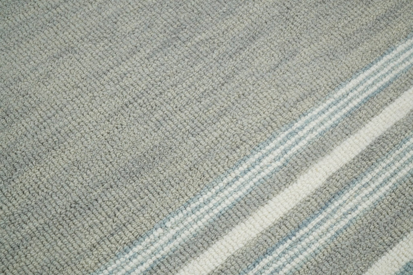 5x8 and 8x10 Hand Made Woolen Modern Stripes Ivory and Grey Area Rug | NAU003 - Nuvé