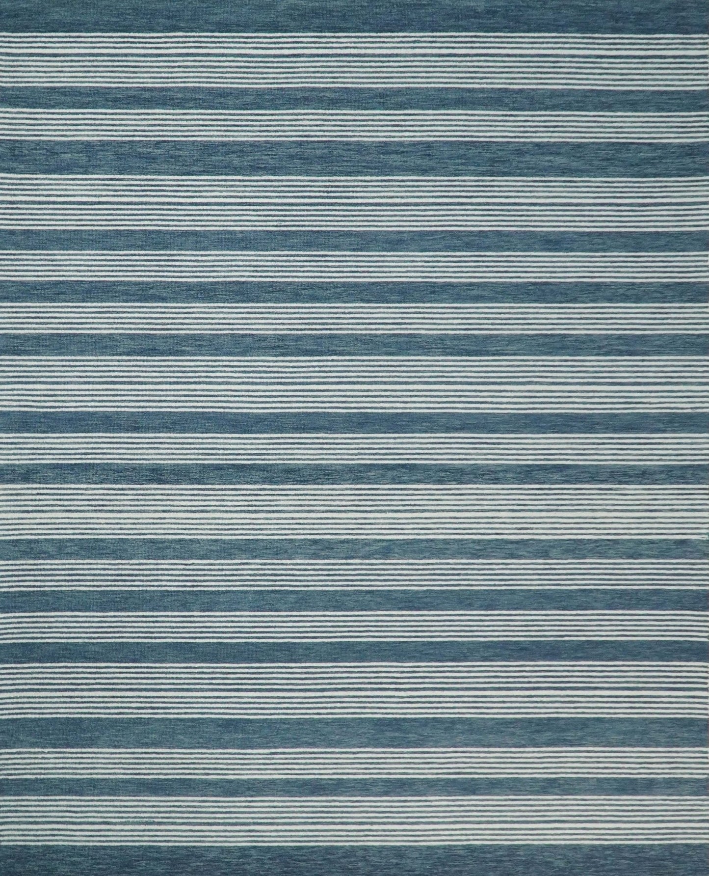 5x8 and 8x10 Hand Made Woolen Modern Stripes White and Blue Area Rug | NAU002 - Nuvé