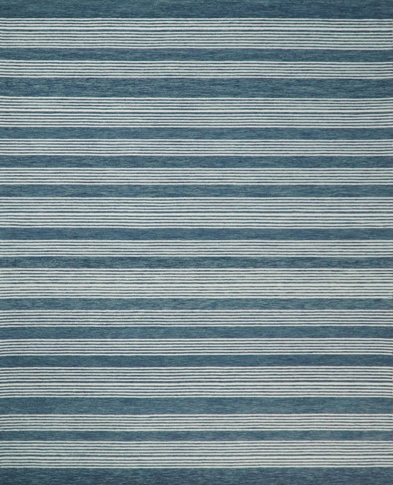5x8 and 8x10 Hand Made Woolen Modern Stripes White and Blue Area Rug | NAU002 - Nuvé