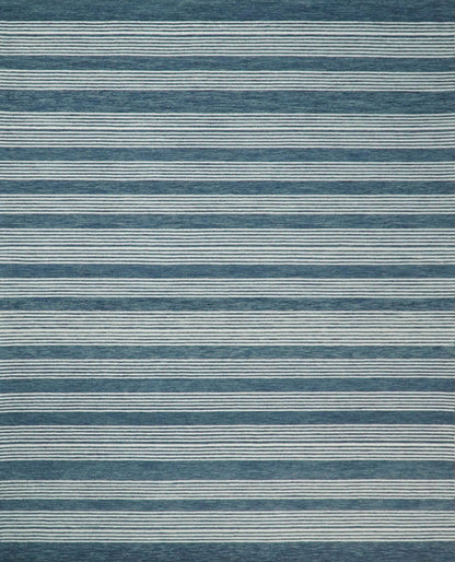 5x8 and 8x10 Hand Made Woolen Modern Stripes White and Blue Area Rug | NAU002 - Nuvé