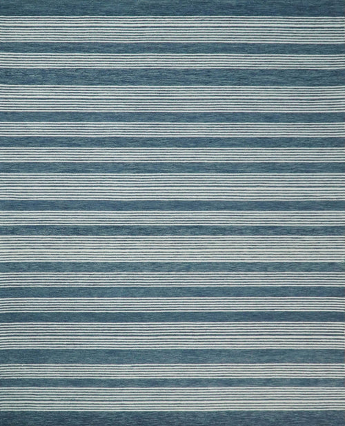5x8 and 8x10 Hand Made Woolen Modern Stripes White and Blue Area Rug | NAU002 - Nuvé