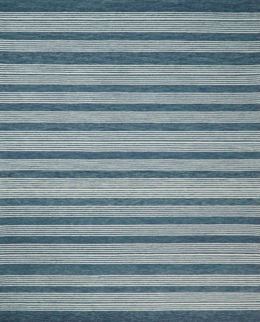 5x8 and 8x10 Hand Made Woolen Modern Stripes White and Blue Area Rug | NAU002 - Nuvé
