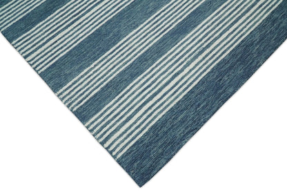 5x8 and 8x10 Hand Made Woolen Modern Stripes White and Blue Area Rug | NAU002 - Nuvé