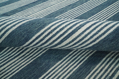 5x8 and 8x10 Hand Made Woolen Modern Stripes White and Blue Area Rug | NAU002 - Nuvé