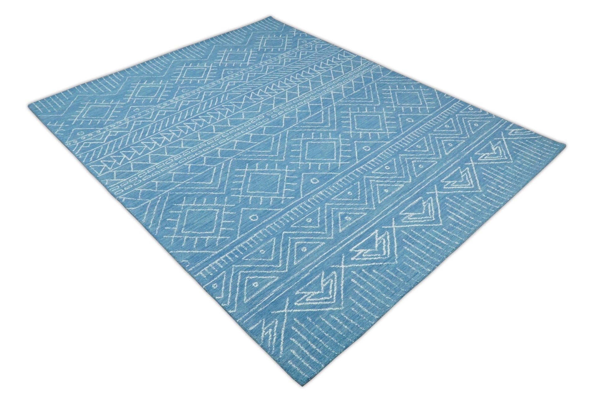 5x8 and 8x10 Hand Made Woolen Tribal Solid Blue Area Rug | AZT002 - Nuvé