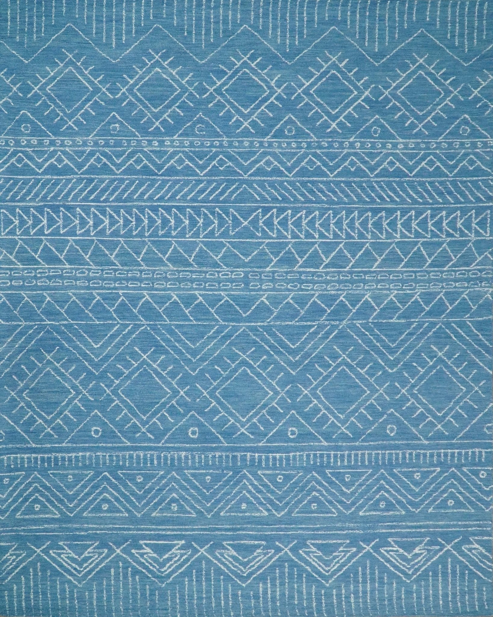 5x8 and 8x10 Hand Made Woolen Tribal Solid Blue Area Rug | AZT002 - Nuvé