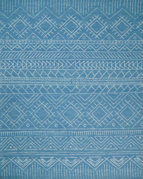 5x8 and 8x10 Hand Made Woolen Tribal Solid Blue Area Rug | AZT002 - Nuvé