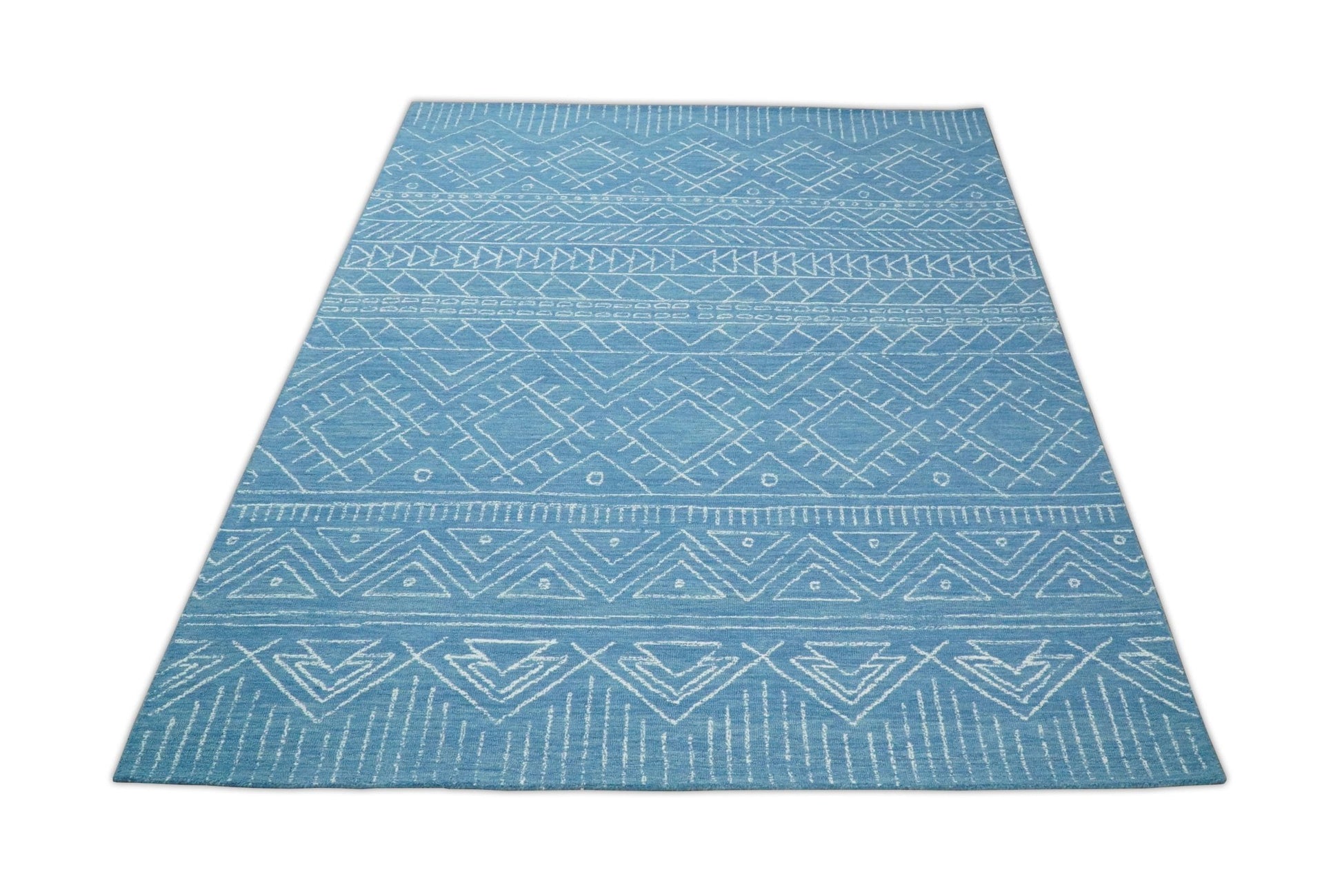 5x8 and 8x10 Hand Made Woolen Tribal Solid Blue Area Rug | AZT002 - Nuvé