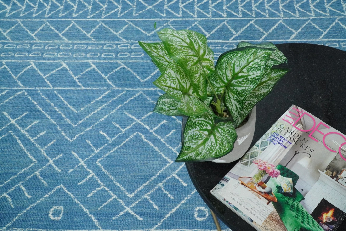 5x8 and 8x10 Hand Made Woolen Tribal Solid Blue Area Rug | AZT002 - Nuvé