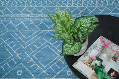 5x8 and 8x10 Hand Made Woolen Tribal Solid Blue Area Rug | AZT002 - Nuvé