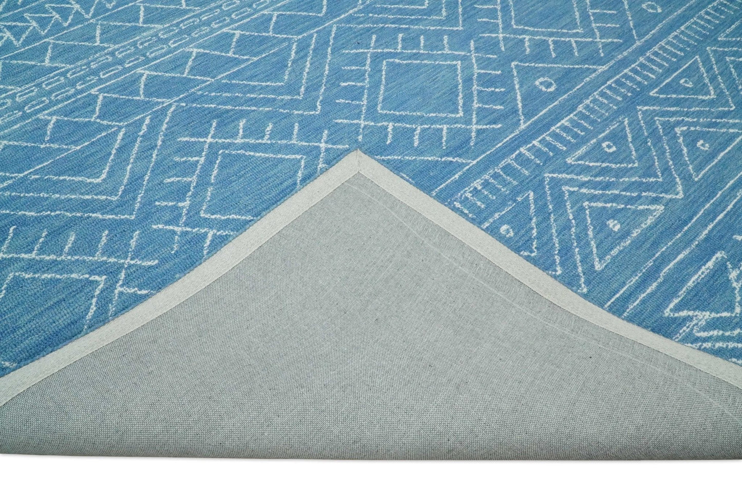 5x8 and 8x10 Hand Made Woolen Tribal Solid Blue Area Rug | AZT002 - Nuvé