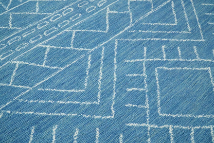 5x8 and 8x10 Hand Made Woolen Tribal Solid Blue Area Rug | AZT002 - Nuvé