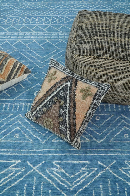 5x8 and 8x10 Hand Made Woolen Tribal Solid Blue Area Rug | AZT002 - Nuvé