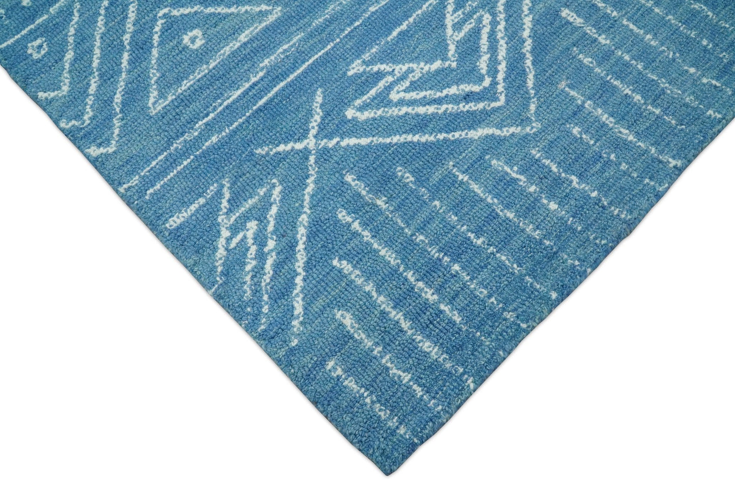 5x8 and 8x10 Hand Made Woolen Tribal Solid Blue Area Rug | AZT002 - Nuvé