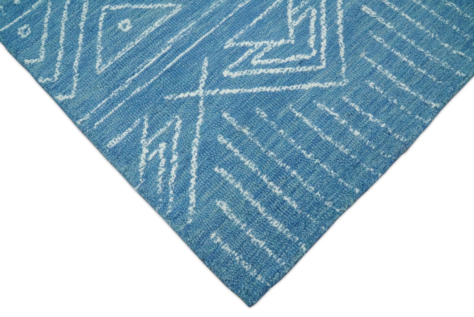 5x8 and 8x10 Hand Made Woolen Tribal Solid Blue Area Rug | AZT002 - Nuvé