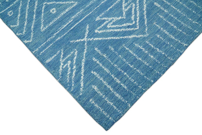 5x8 and 8x10 Hand Made Woolen Tribal Solid Blue Area Rug | AZT002 - Nuvé