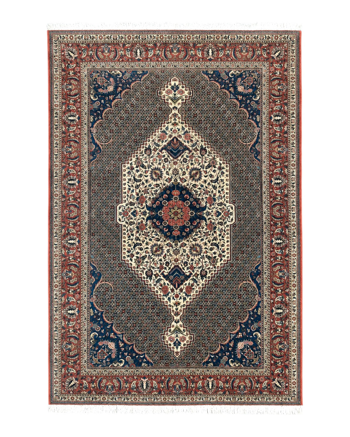 Persian Rug 7x10, Bakhtiari Saman Rug, Unique Design and Colors, Ivory Red Blue, Large Tribal Rug