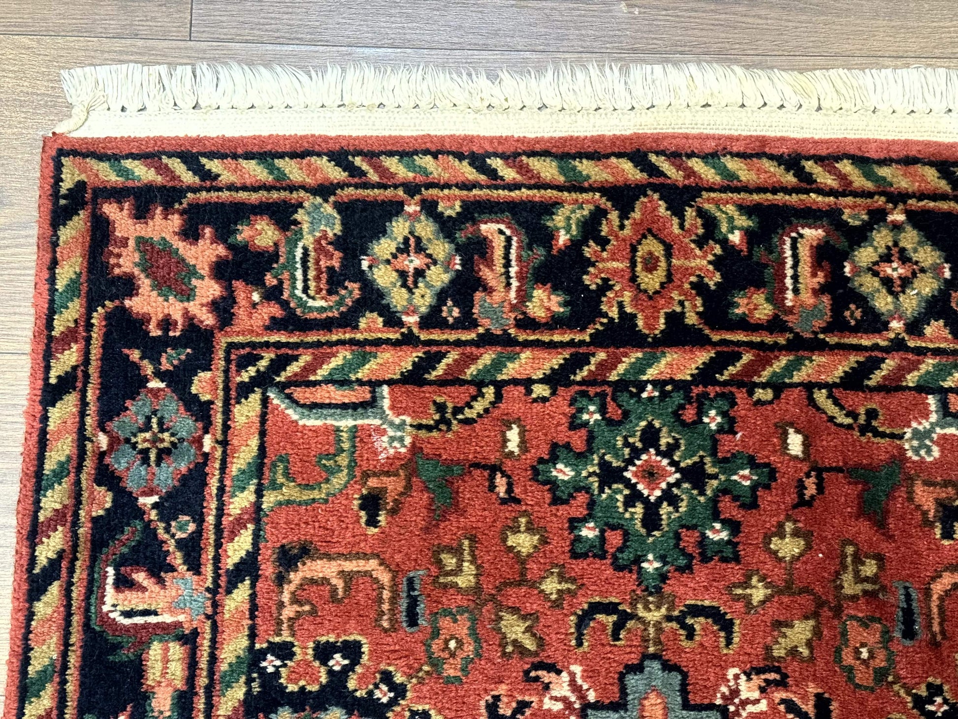 Indo Persian Heriz Runner Rug 2 x 12 ft, Hand Knotted Wool Hallway Rug, Red & Black - Nuvé