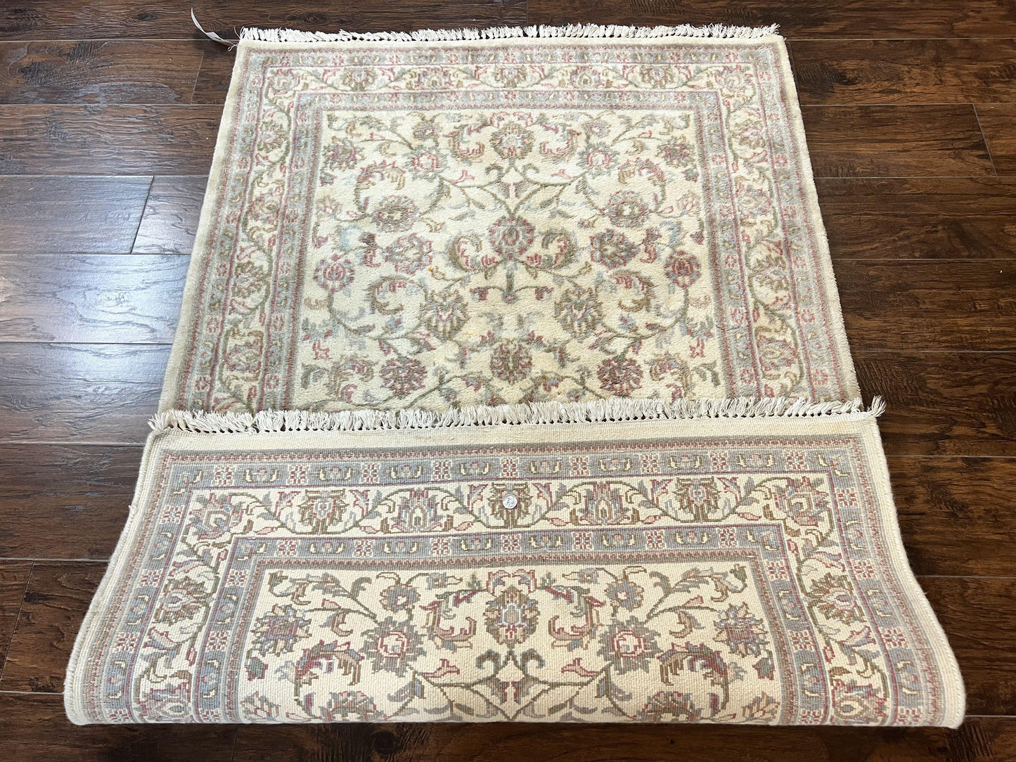 Indo Persian Rug 4x6, Vintage Handmade Wool Carpet, Floral Allover Pattern, Beige, Pair B - Nuvé