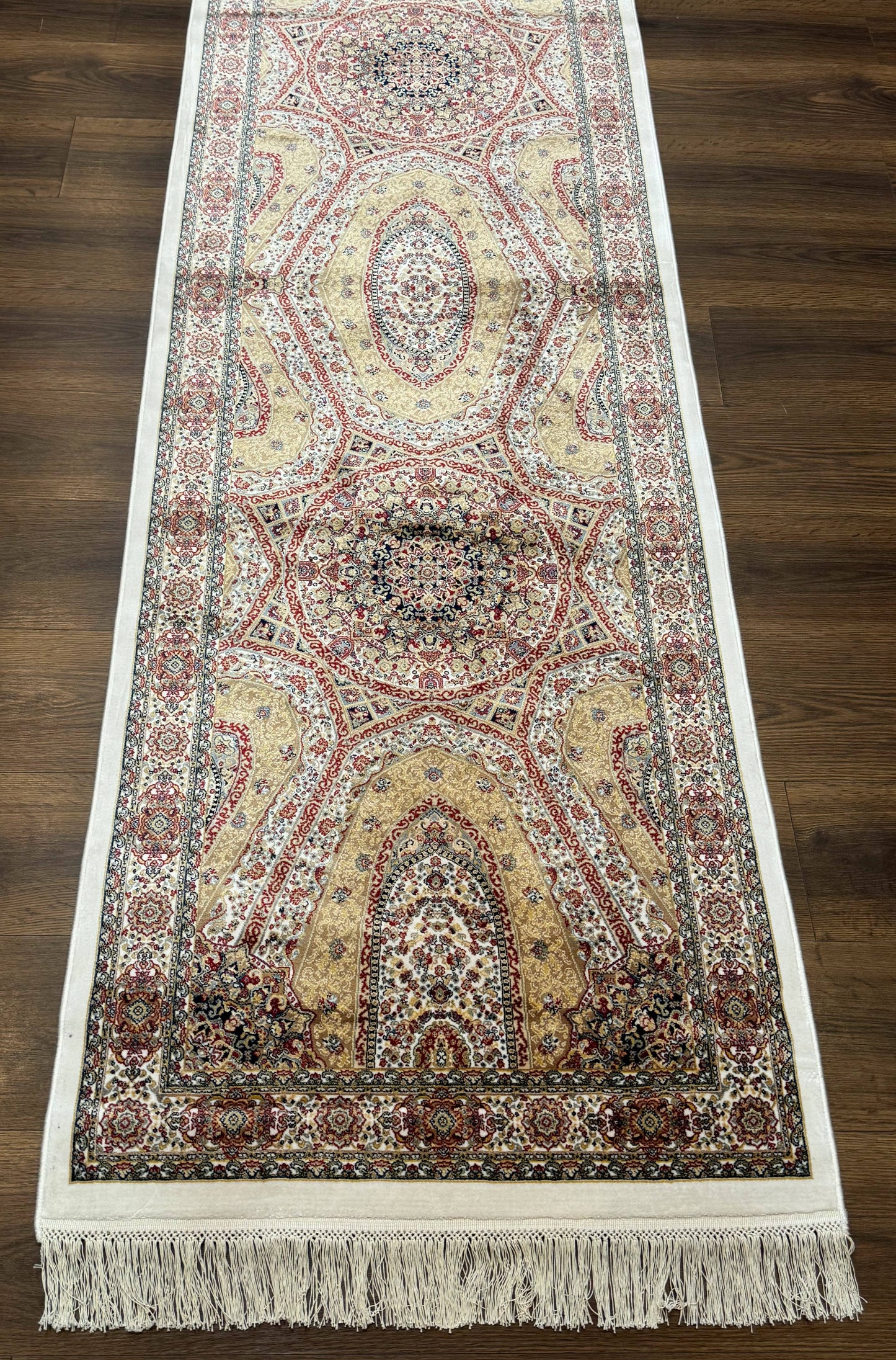 Turkish Silk Runner Rug 2.6 x 12, Hereke Mamluk Runner, Bamboo Silk, New - Nuvé
