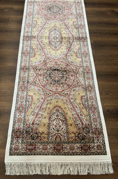 Turkish Silk Runner Rug 2.6 x 12, Hereke Mamluk Runner, Bamboo Silk, New - Nuvé