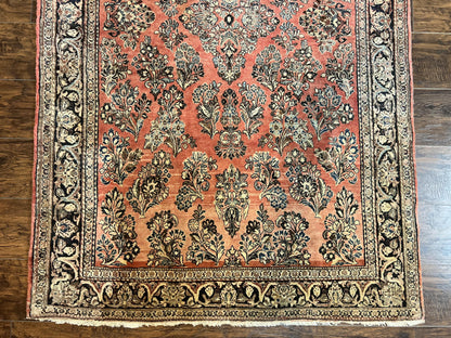 Antique Persian Sarouk Rug 4x7, Hand Knotted Wool Red Persian Carpet, Floral, Fine 300 KPSI - Nuvé