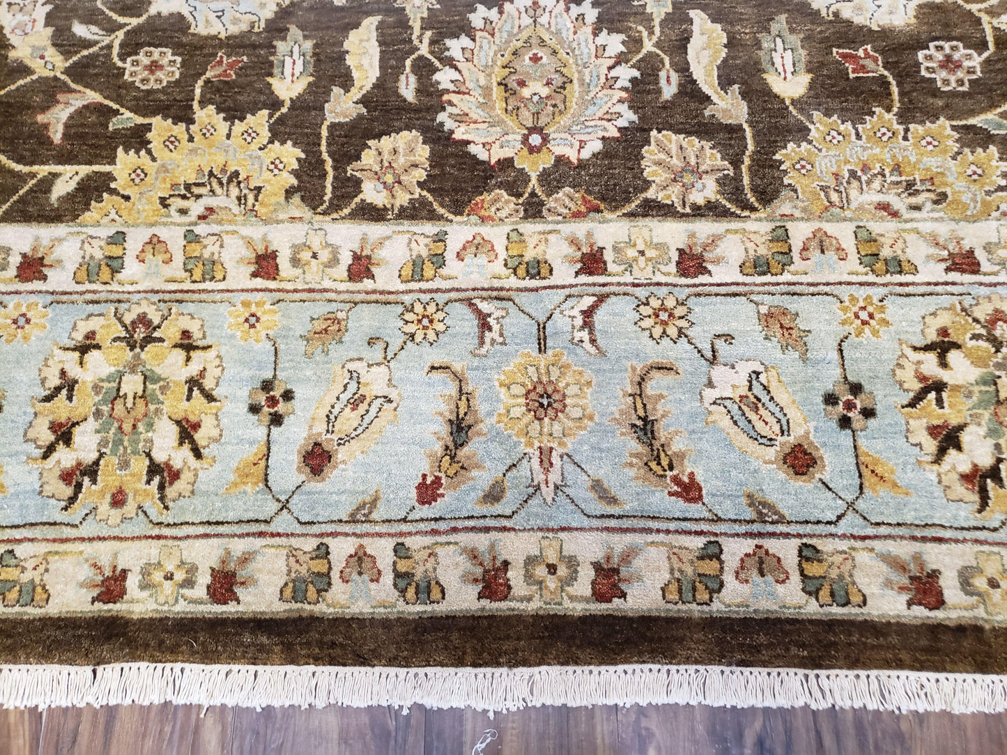 9x12 Vintage Handmade Wool Rug Carpet Indo Mahal Oushak Nice Brown Blue - Nuvé
