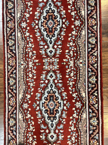 Indo Persian Runner Rug 2.8 x 14.8, Long Indo Kirman Hallway Rug, Red Floral Wool Vintage Handmade Oriental Runner - Nuvé